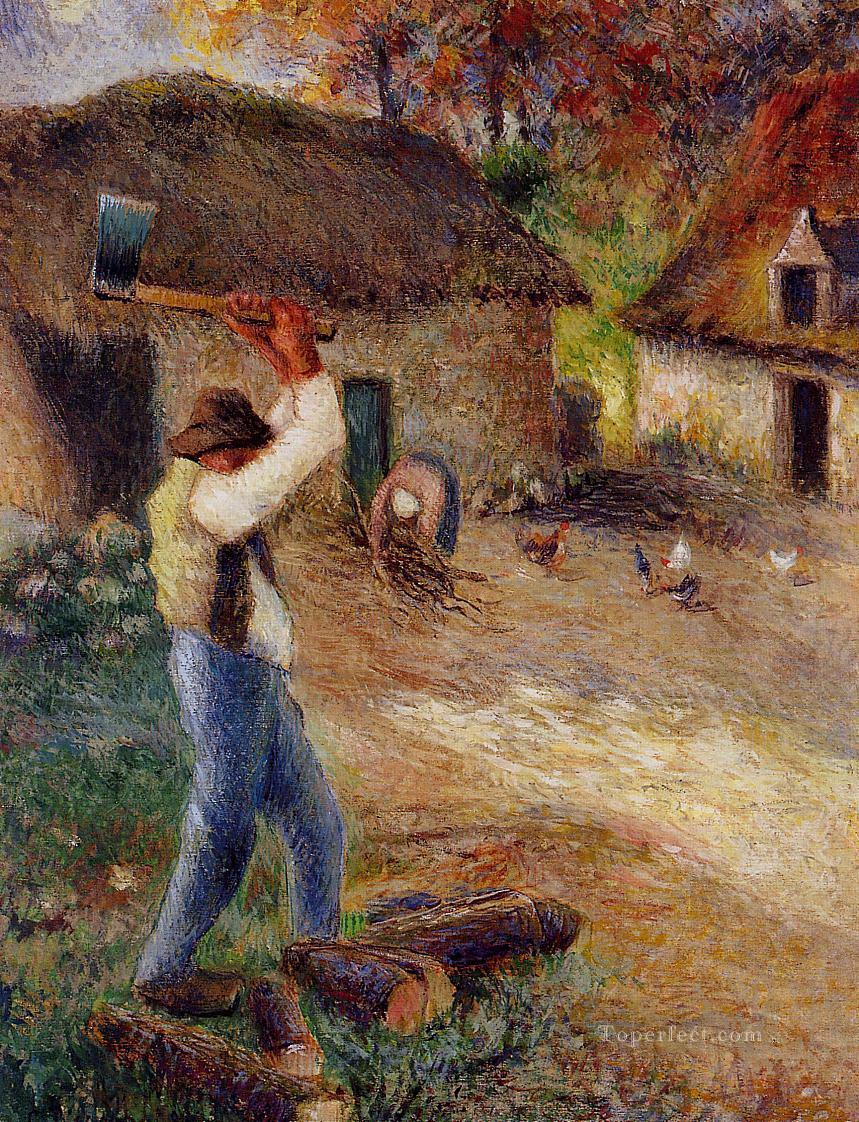 pere melon cutting wood 1880 Camille Pissarro Oil Paintings